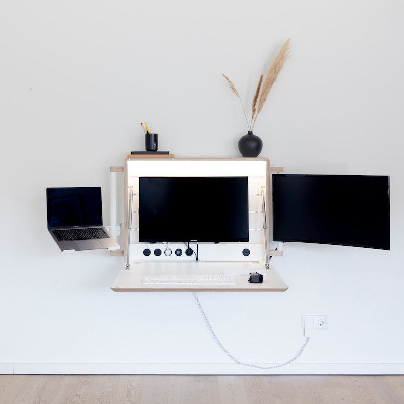 Seitliche Halterung für Laptop und Monitor